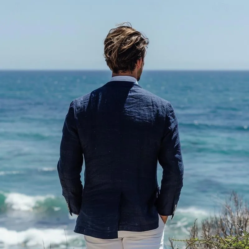 Men's Solid Color Cotton And Linen Lapel Single-Breasted Blazer 64571076Y sold by Manly product image thumbnail 4