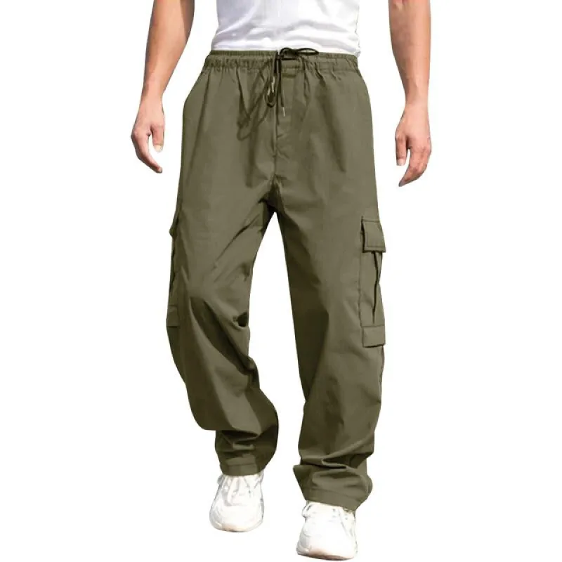 Men Casual Solid Color Multi Pocket Drawstring Cargo Pants 15623359Y sold by Manly