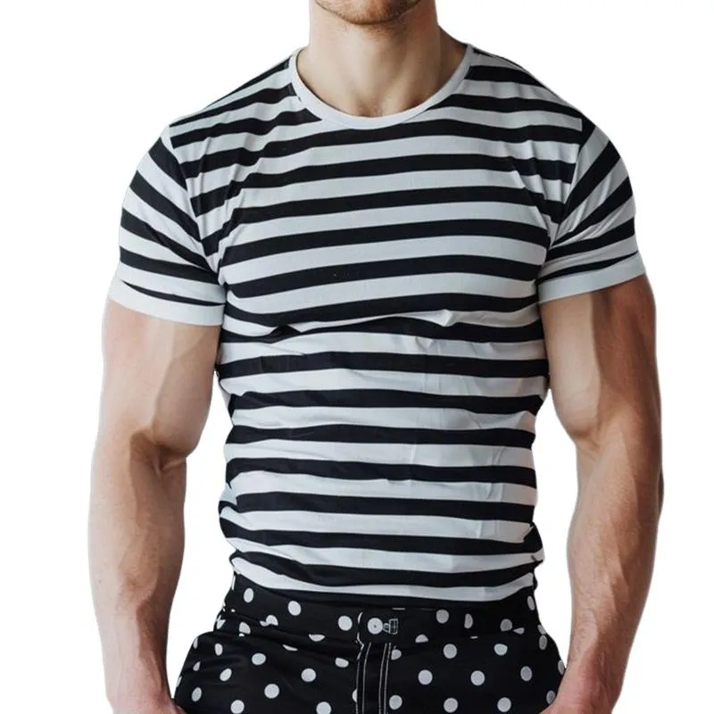 Men's Casual Crew Neck Striped Navy T-shirt 30953309TO sold by Manly