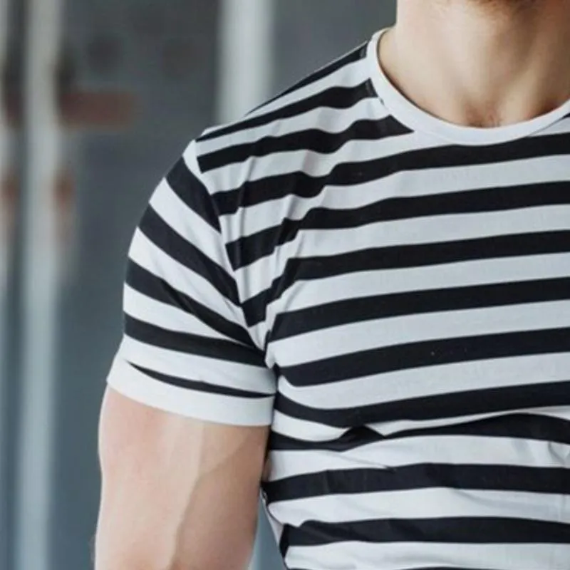 Men's Casual Crew Neck Striped Navy T-shirt 30953309TO sold by Manly product image thumbnail 3