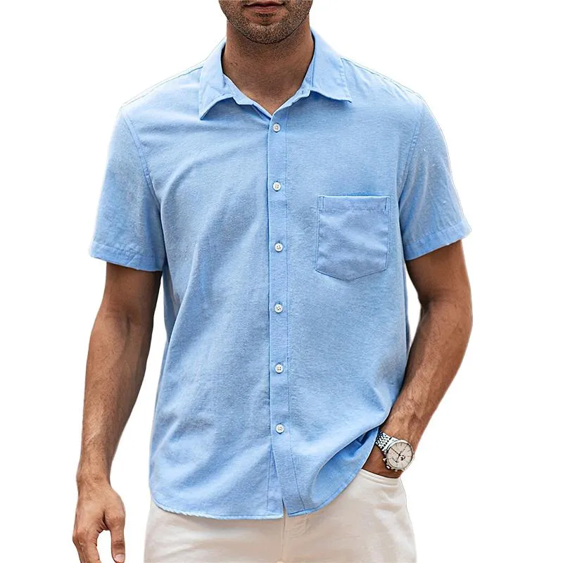 Men's Solid Lapel Breast Pocket Short Sleeve Shirt 22599794Z sold by Manly