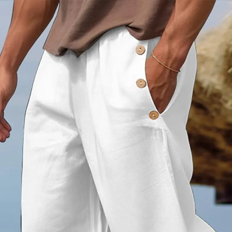 Men's Casual Linen Button Drawstring Pants 85784778Y sold by Manly product image thumbnail 2
