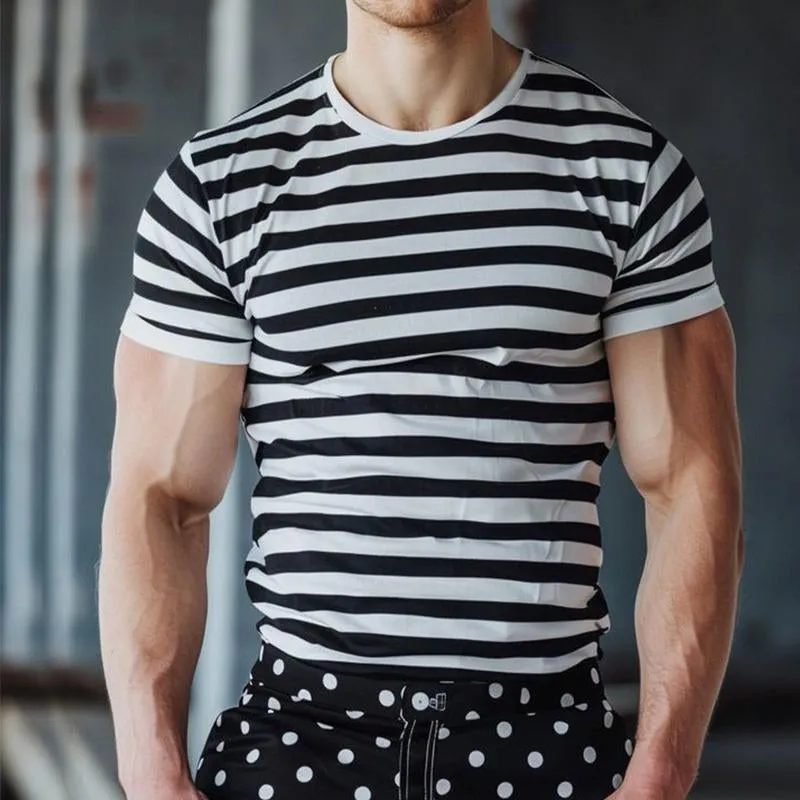 Men's Casual Crew Neck Striped Navy T-shirt 30953309TO sold by Manly product image thumbnail 2