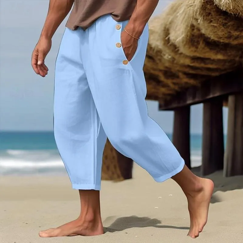 Men's Casual Linen Button Drawstring Pants 85784778Y sold by Manly product image thumbnail 5