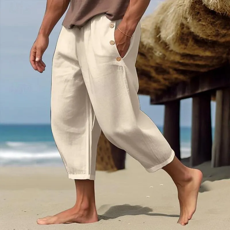 Men's Casual Linen Button Drawstring Pants 85784778Y sold by Manly product image thumbnail 4