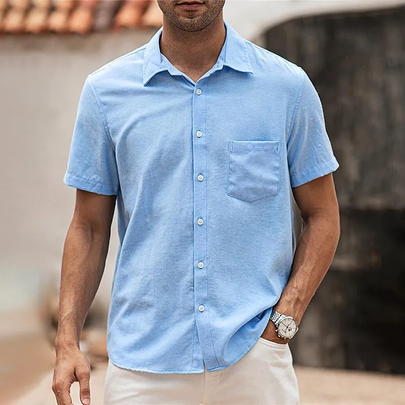 Men's Solid Lapel Breast Pocket Short Sleeve Shirt 22599794Z sold by Manly product image thumbnail 2