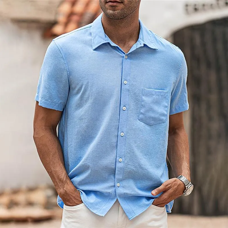 Men's Solid Lapel Breast Pocket Short Sleeve Shirt 22599794Z sold by Manly product image thumbnail 3