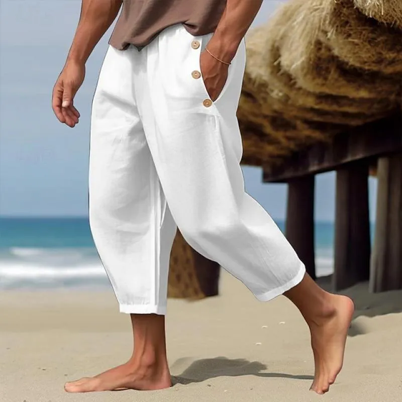 Men's Casual Linen Button Drawstring Pants 85784778Y sold by Manly product image thumbnail 3