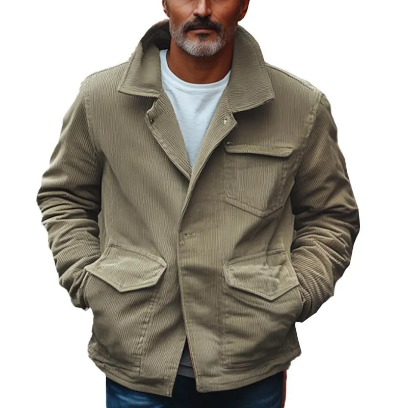 Men's Casual Solid Color Corduroy Lapel Jacket 08284963X sold by Manly