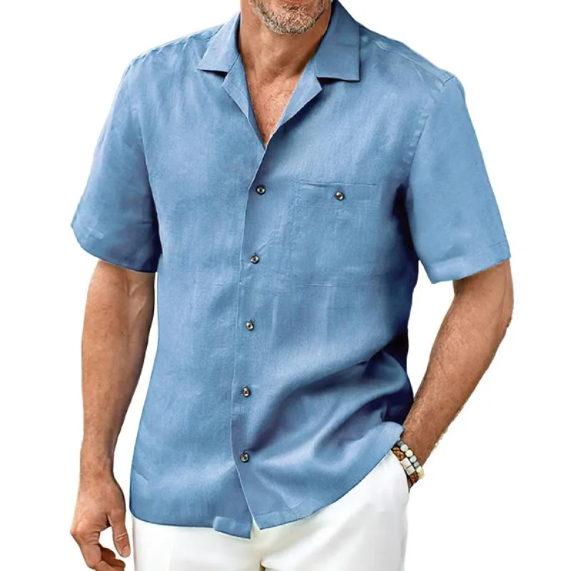 Men's Solid Lapel Breast Pocket Short Sleeve Shirt 44756883Z sold by Manly