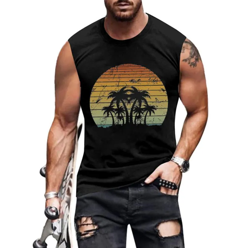 Men's Crew Neck Palm Print Track Tank Top 53212476X sold by Manly