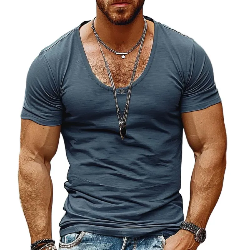 Men's Retro Solid Color Round Neck Short Sleeve T-Shirt 01469628X sold by Manly