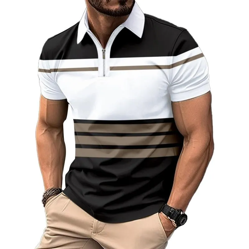 Men's Casual Striped Printed Short-Sleeved Polo Shirt 07251209Y sold by Manly