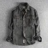 Men's Vintage Washed Striped Flap Pocket Slim Fit Long Sleeve Denim Shirt 32256880M sold by Manly