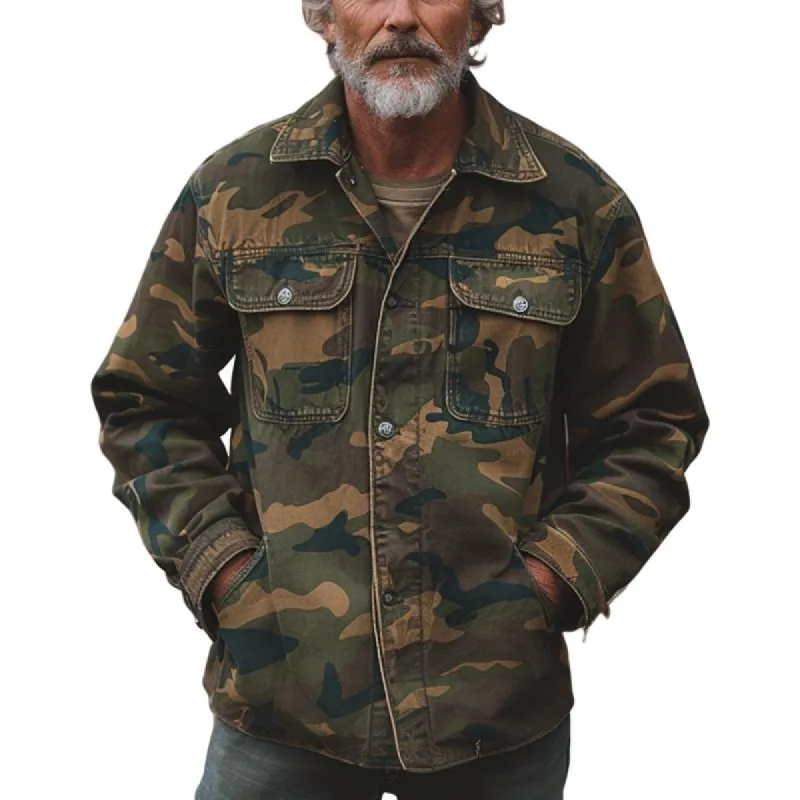 Men's Vintage Camouflage Lapel Multi-Pocket Coat 82244622X sold by Manly