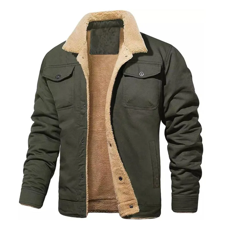 Men's Fleece Lapel Solid Pocket Jacket 18343005Z sold by Manly