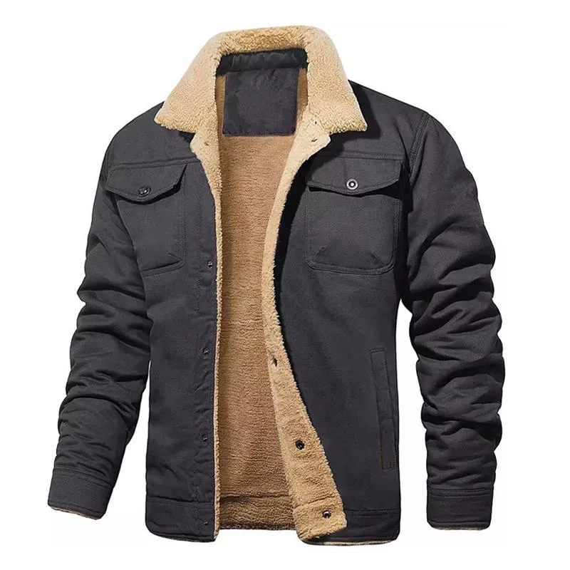 Men's Fleece Lapel Solid Pocket Jacket 18343005Z sold by Manly product image thumbnail 3