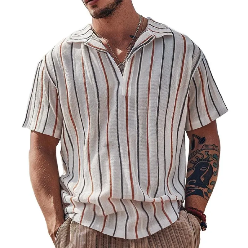 Men's Striped Lapel Short Sleeve Polo Shirt 95801518Z sold by Manly