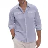Men's Casual Linen Lapel Flap Pocket Loose Long Sleeve Shirt 98386772M sold by Manly