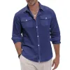 Men's Casual Linen Lapel Flap Pocket Loose Long Sleeve Shirt 98386772M sold by Manly