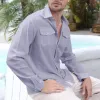 Men's Casual Linen Lapel Flap Pocket Loose Long Sleeve Shirt 98386772M sold by Manly