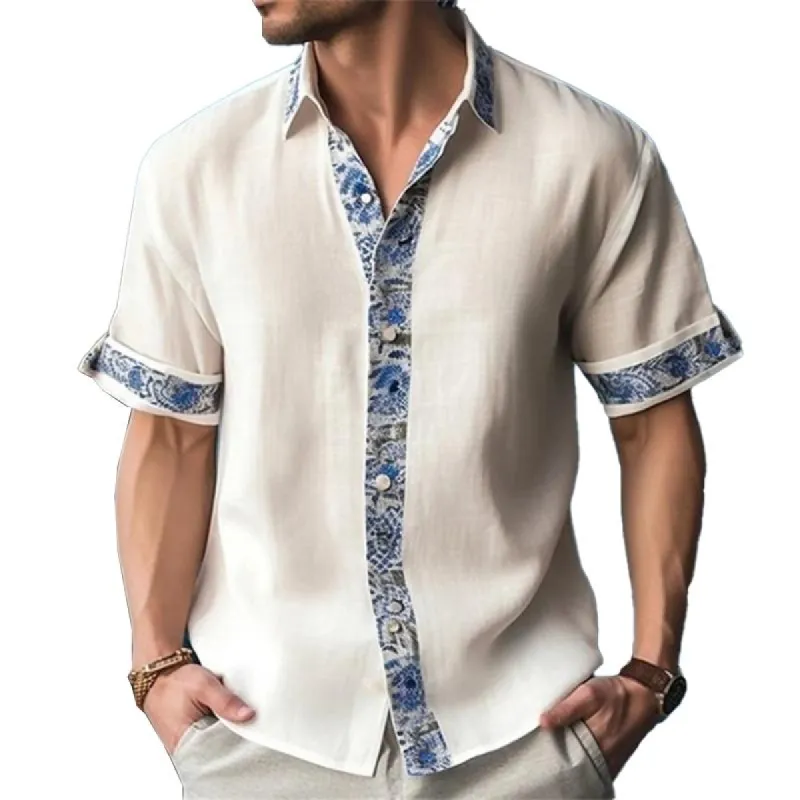 Men's Printed Slub Loose Short Sleeve Shirt 66911694X sold by Manly