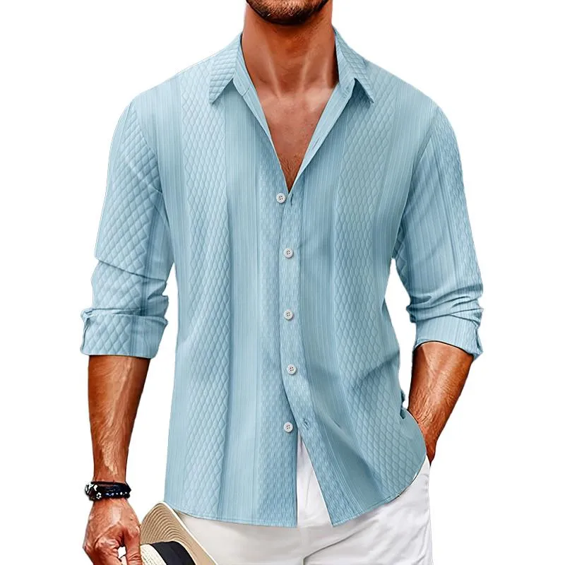 Men's Solid Color Textured Lapel Long Sleeve Shirt 28889733Z sold by Manly