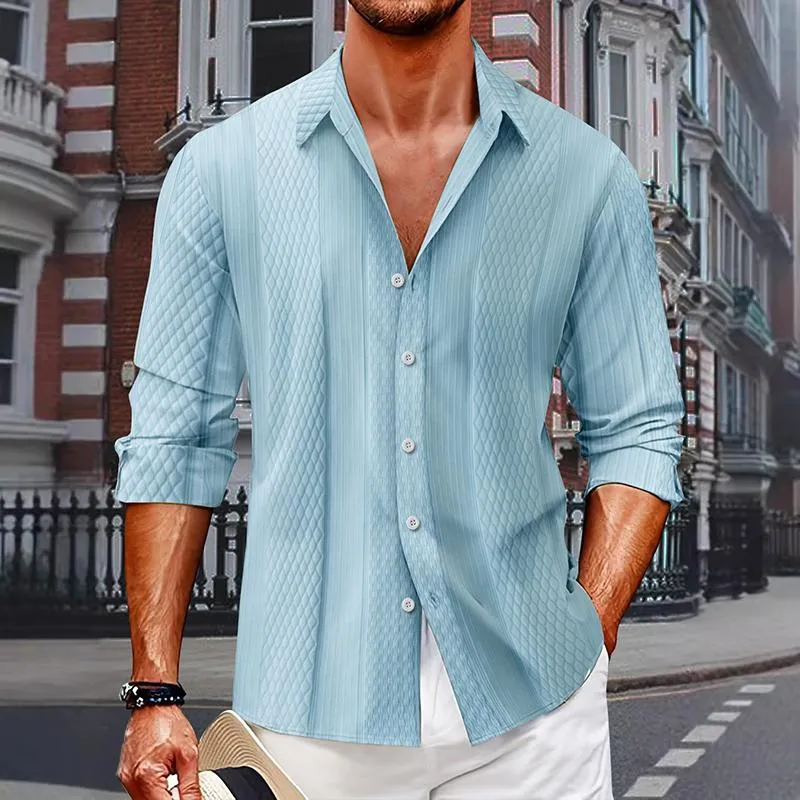 Men's Solid Color Textured Lapel Long Sleeve Shirt 28889733Z sold by Manly product image thumbnail 3