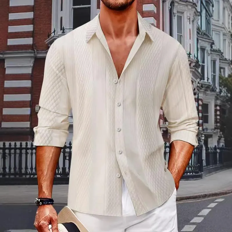 Men's Solid Color Textured Lapel Long Sleeve Shirt 28889733Z sold by Manly product image thumbnail 2