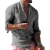 Men's Casual Stand Collar Single Breasted Solid Color Long Sleeve Shirt 86159007M sold by Manly