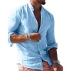 Men's Casual Stand Collar Single Breasted Solid Color Long Sleeve Shirt 86159007M sold by Manly
