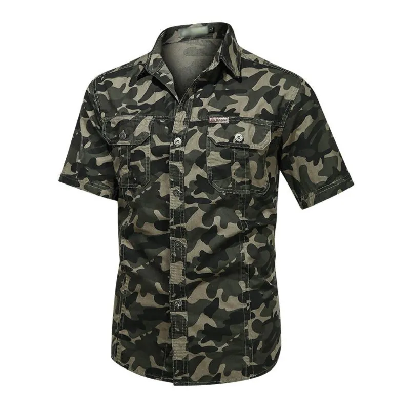 Men's Casual Outdoor Camouflage Cotton Lapel Workwear Short-sleeved Shirt 25523732M sold by Manly