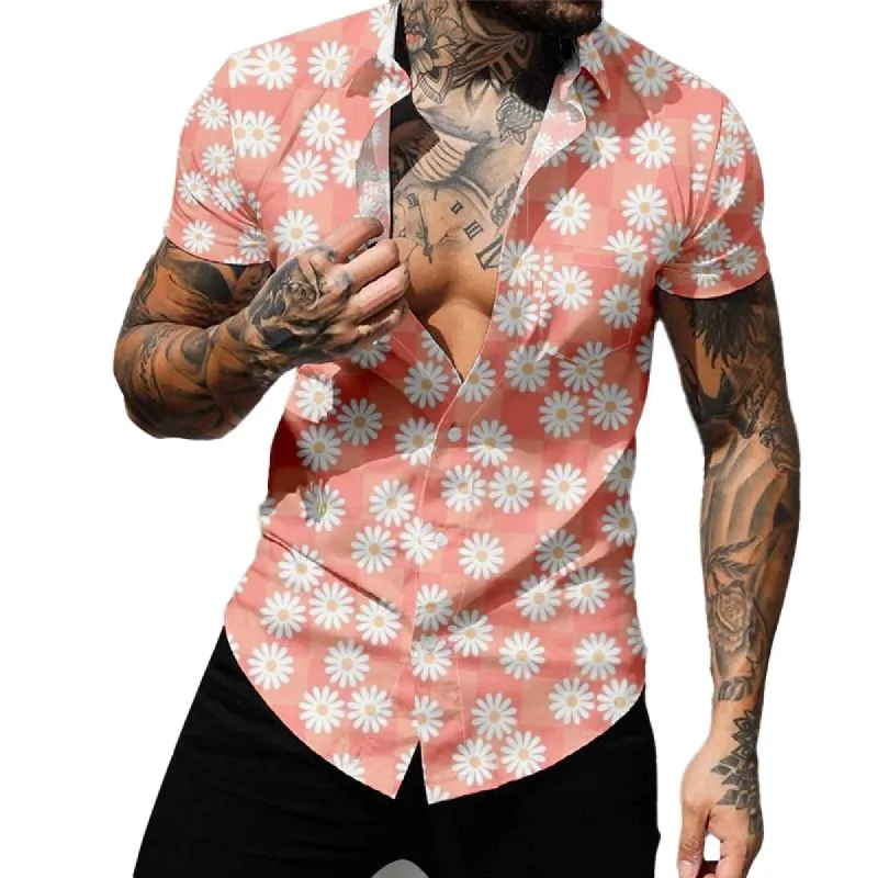 Men's Hawaiian Floral Print Lapel Short Sleeve Button Down Shirt 58582213X sold by Manly