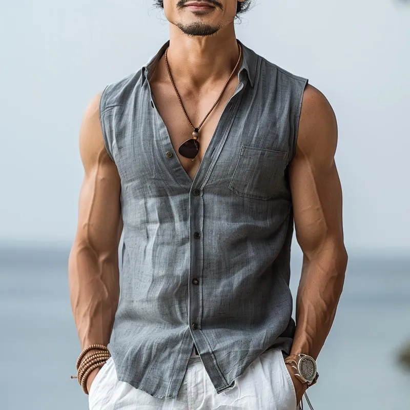 Men's Casual Solid Color Lapel Tank Tops 48631635X sold by Manly product image thumbnail 4
