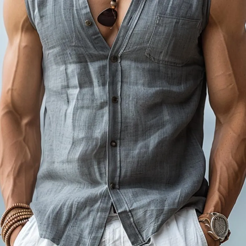 Men's Casual Solid Color Lapel Tank Tops 48631635X sold by Manly product image thumbnail 3