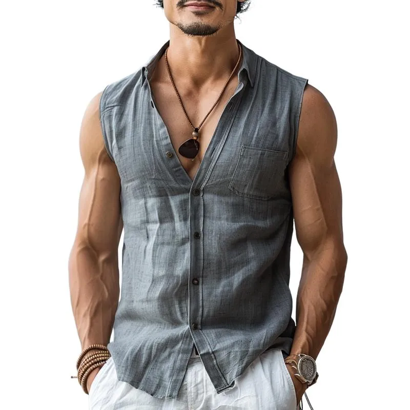 Men's Casual Solid Color Lapel Tank Tops 48631635X sold by Manly