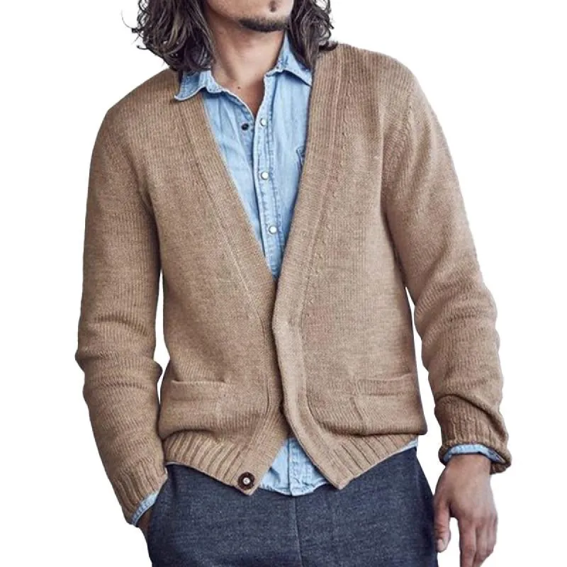 Men's Casual Solid Color V Collar Long Sleeve Knitted Cardigan 98761069M sold by Manly