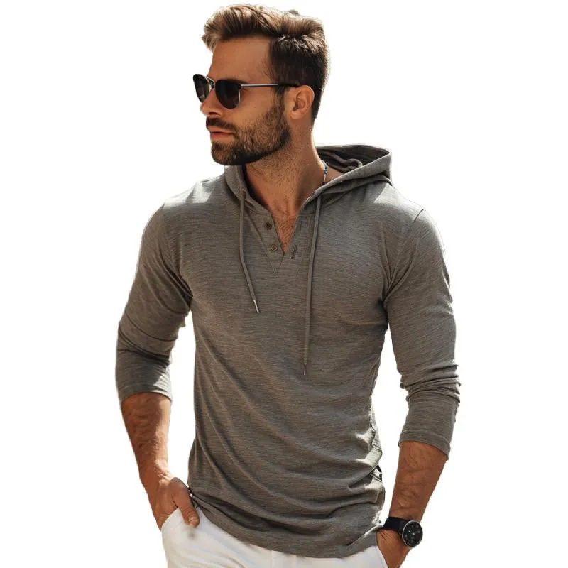 Men's Casual Cotton Blend Henley Collar Long Sleeve Hoodie 96338108M sold by Manly