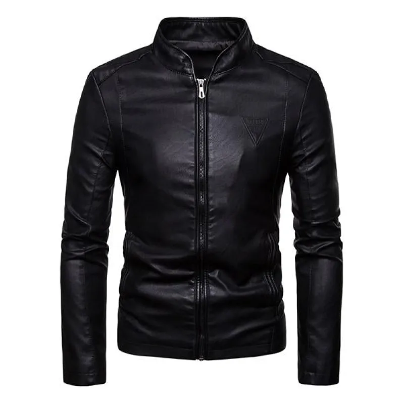 Men's Casual Biker Baseball Collar Leather Jacket 76940403M sold by Manly