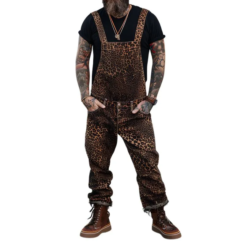 Men's Retro Casual Leopard Print Overalls 06586378TO sold by Manly