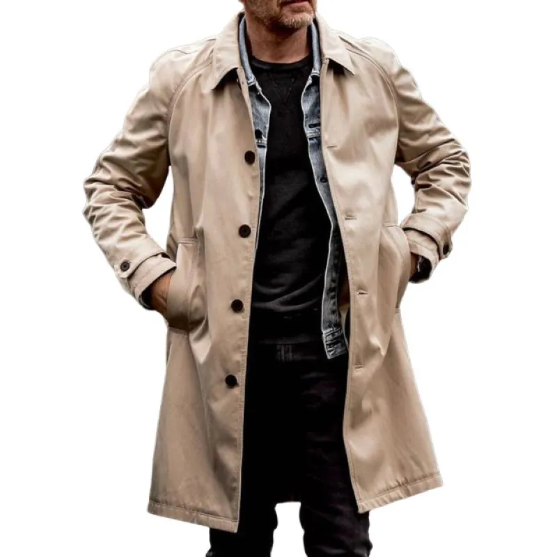 Men's Retro Casual Simple Single-Breasted Mid-Length Trench Coat 33286594TO sold by Manly