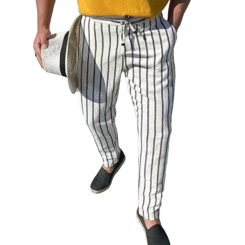Men's Striped Cotton Linen Casual Trousers 67950882Z sold by Manly