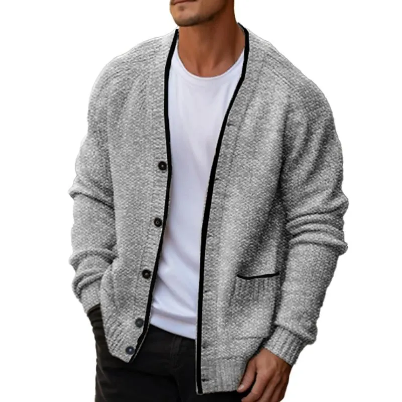 Men's Comfortable And Casual V-Neck Solid Color Knitted Cardigan 77802398Y sold by Manly
