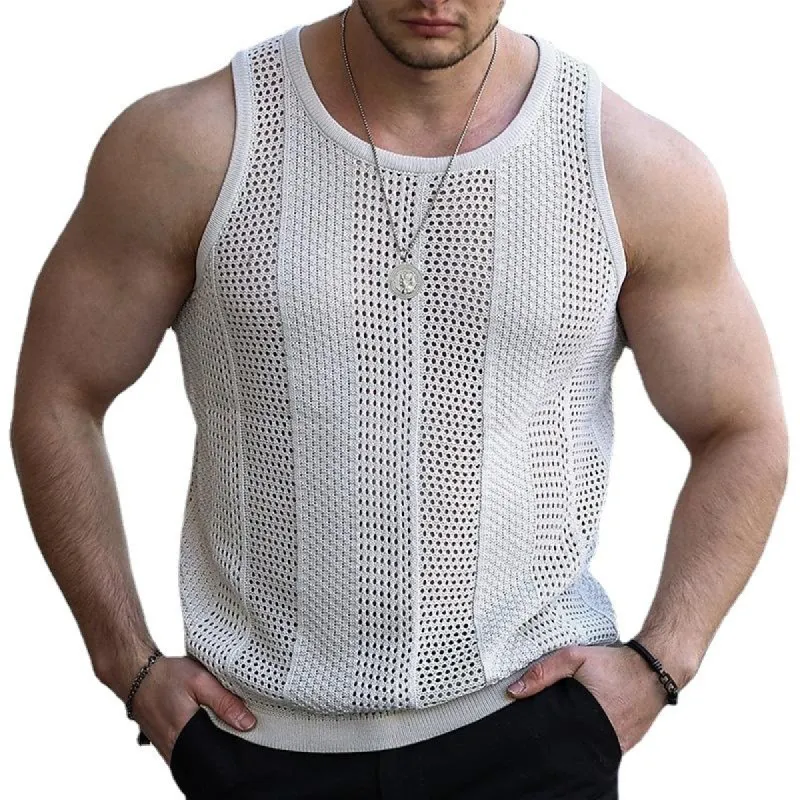 Men's Casual Hollow Sleeveless Slim Knitted Tank Top 56539678M sold by Manly