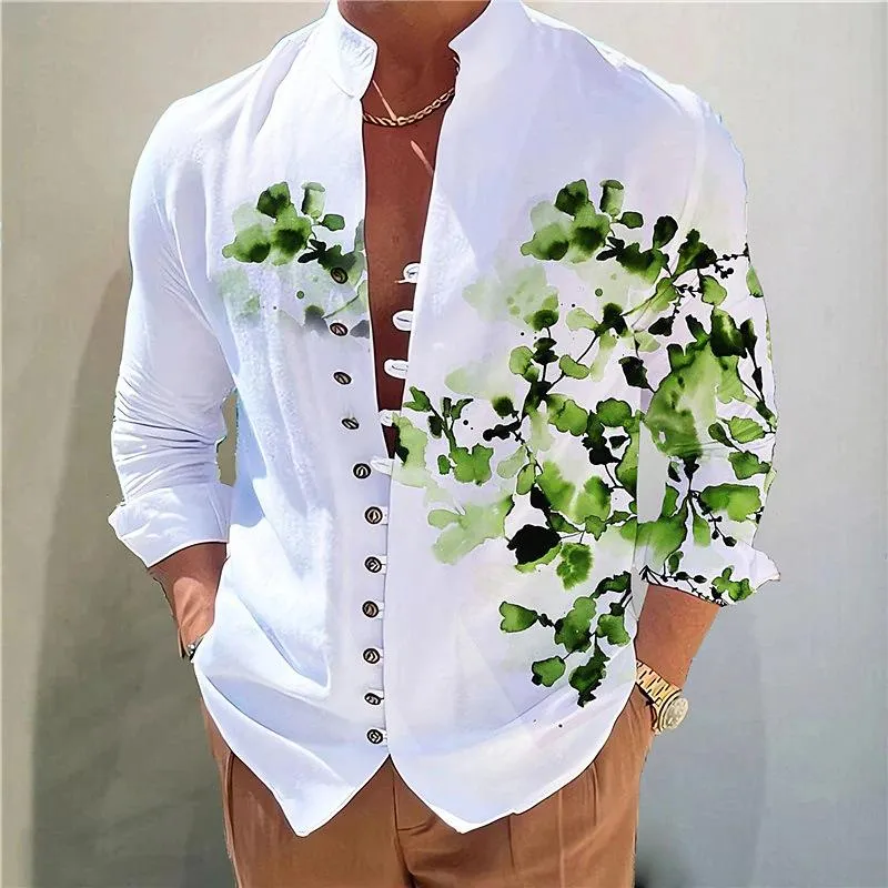 Men's Casual Stand Collar Floral Printed Button Long Sleeve Shirt 30928511M sold by Manly product image thumbnail 4