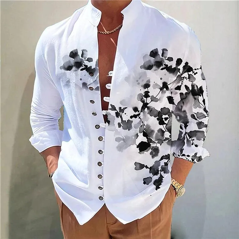 Men's Casual Stand Collar Floral Printed Button Long Sleeve Shirt 30928511M sold by Manly product image thumbnail 2