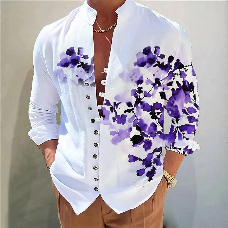 Men's Casual Stand Collar Floral Printed Button Long Sleeve Shirt 30928511M sold by Manly product image thumbnail 5