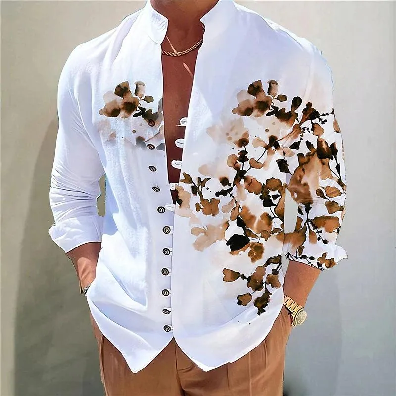 Men's Casual Stand Collar Floral Printed Button Long Sleeve Shirt 30928511M sold by Manly product image thumbnail 3