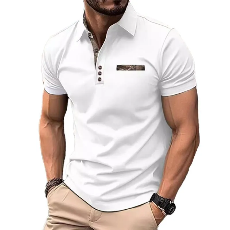 Men's Casual Printed Patchwork Short-Sleeved Polo Shirt 55273863Y sold by Manly