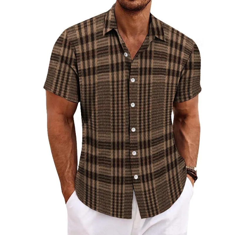 Men's Retro Casual Plaid Short Sleeve Shirt 83284347TO sold by Manly